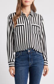 KASPER Stripe Button-Up Shirt