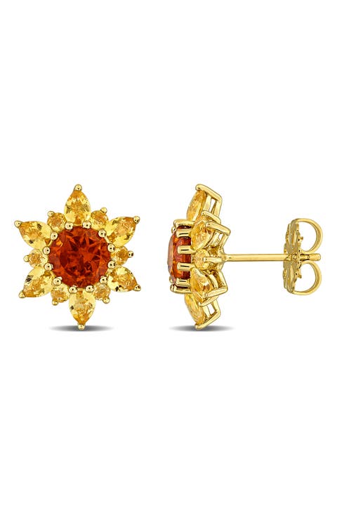 Sterling Silver Citrine Flower Stud Earrings