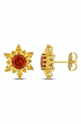 Sterling Silver Citrine Flower Stud Earrings
