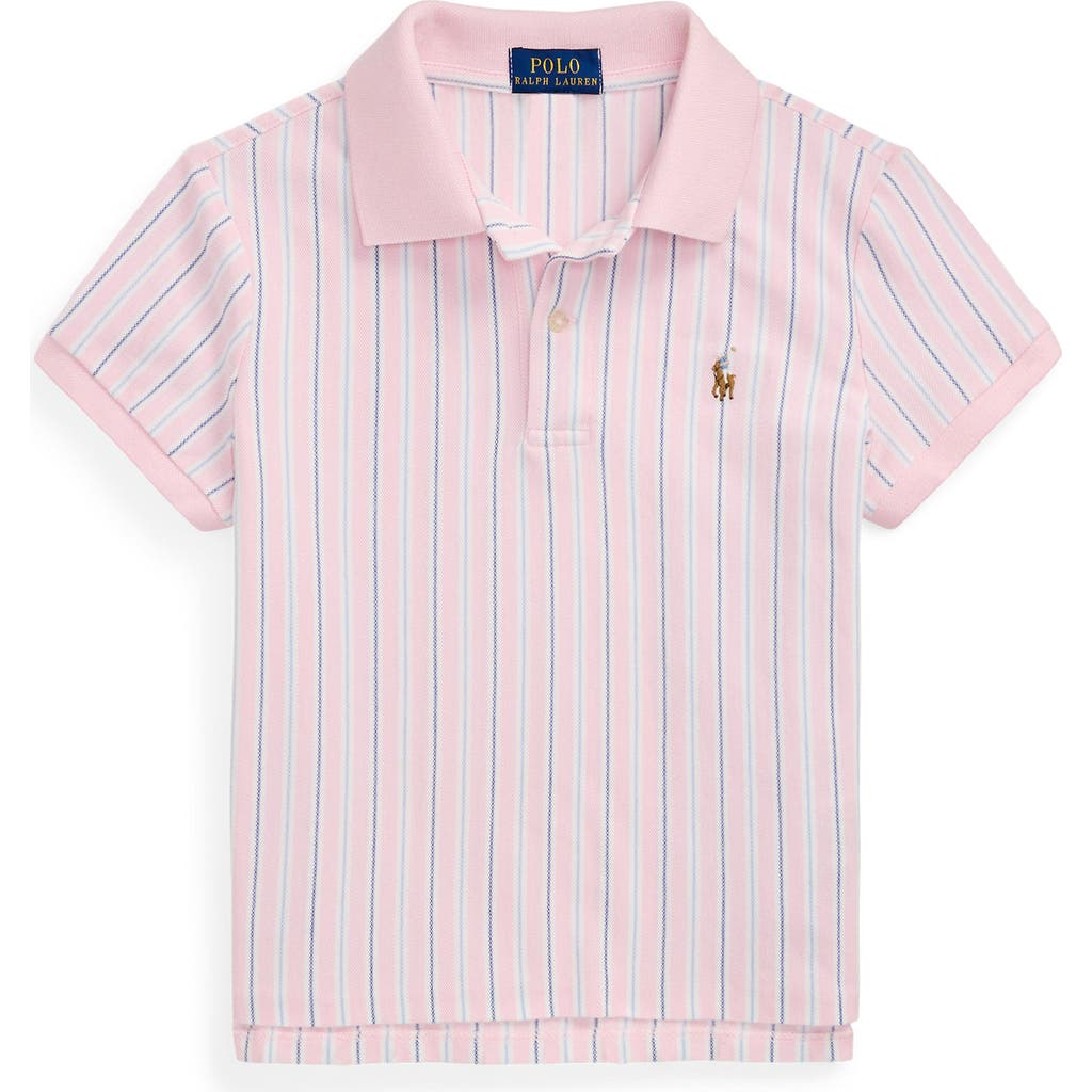 Polo Ralph Lauren Ralph Lauren Striped Oxford Mesh Boxy Polo Shirt In Pink