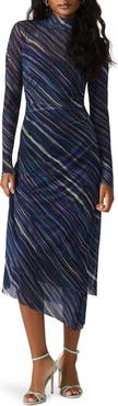 Steve Madden Blare Stripe Long Sleeve Mesh Midi Dress