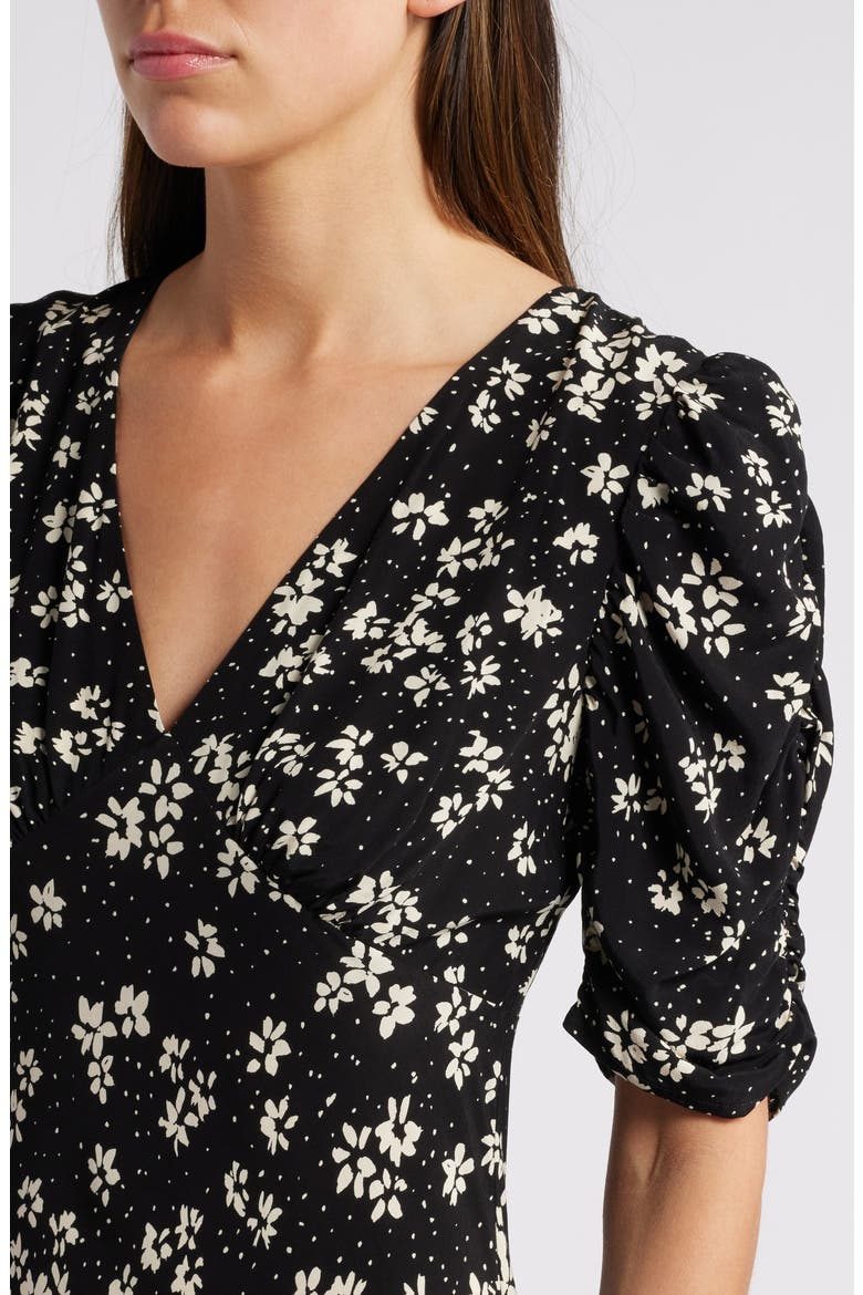 Zariah Floral Puff Sleeve Midi Dress, Alternate, color, NOIR FLORAL