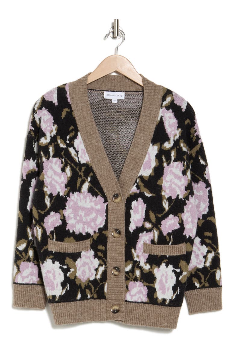 Oversize Floral Jacquard Cardigan, Alternate, color, LAVENDER MULTI