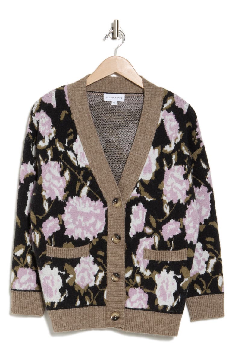Gemma + Jane Oversize Floral Jacquard Cardigan, Alternate, color, Lavender Multi