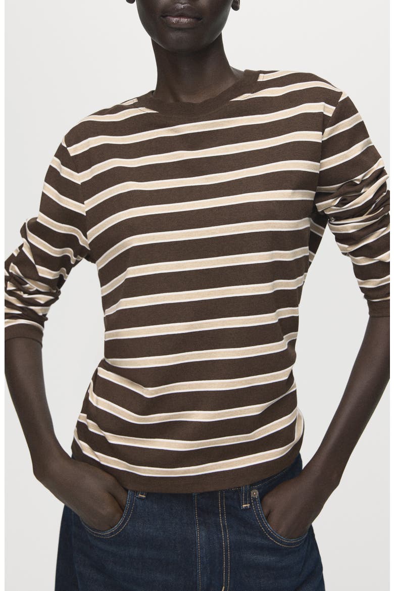 Stripe Long Sleeve T-Shirt, Main, color, BROWN