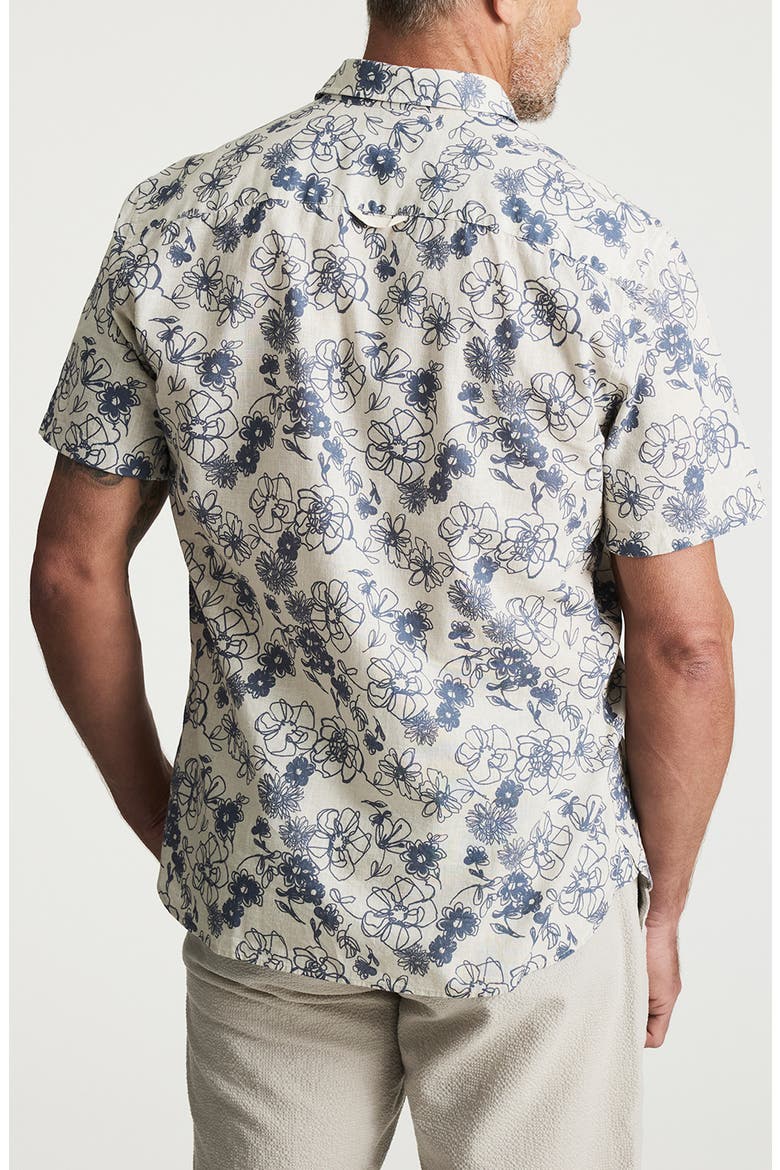 Floral Short Sleeve Cotton & Linen Button-Up Shirt, Alternate, color, VINTAGE INDIGO