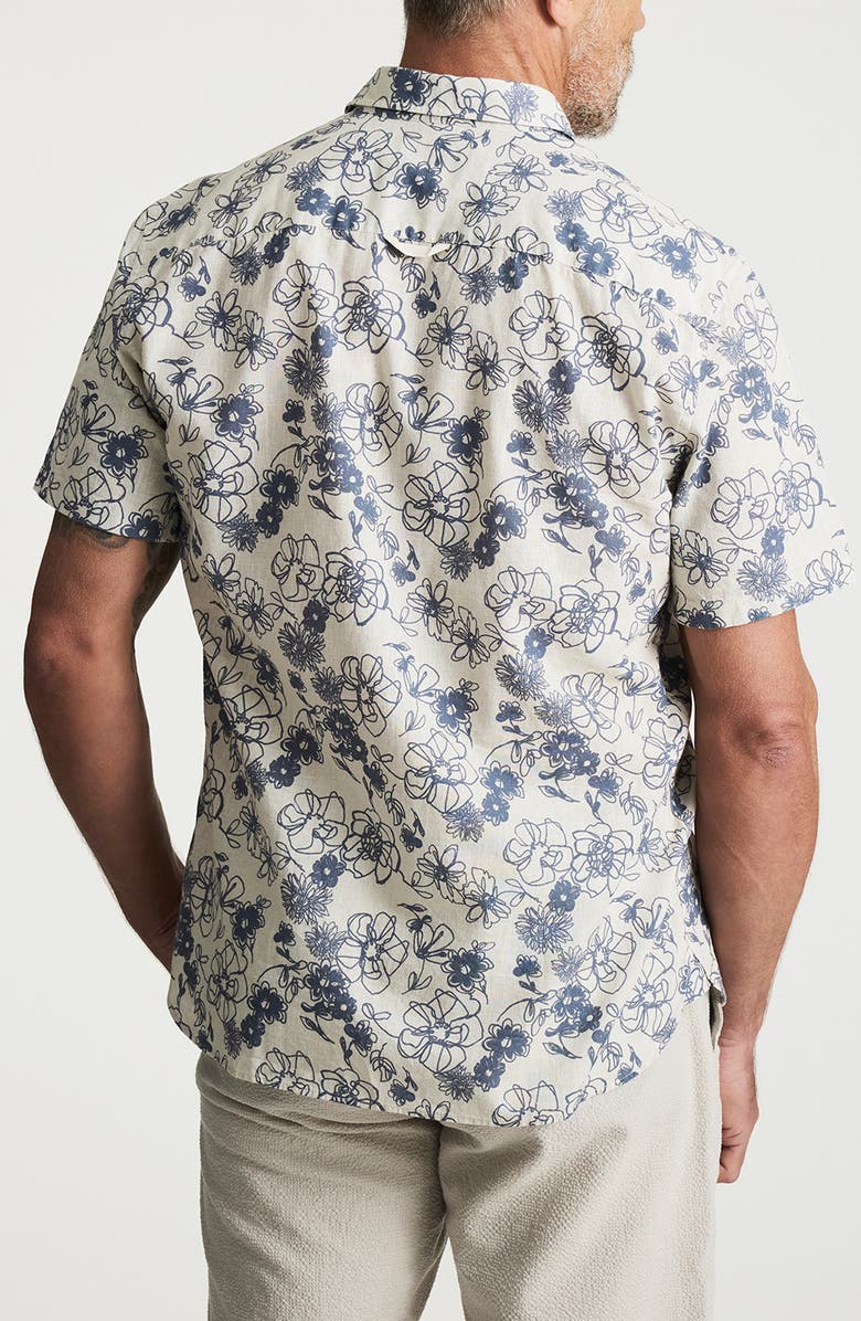 34 Heritage Floral Short Sleeve Cotton & Linen Button-Up Shirt, Alternate, color, Vintage Indigo
