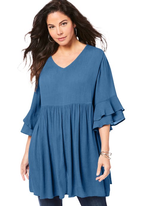 Hand Crinkled Flutter Sleeve Tunic (Plus)