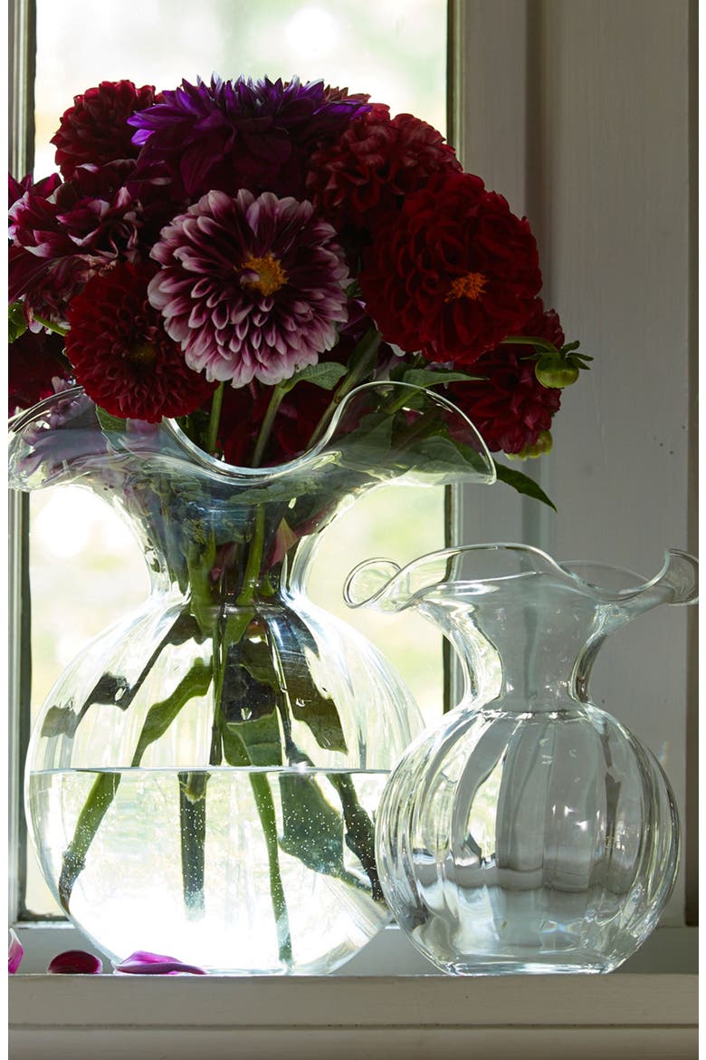 Hibiscus Glass Large Fluted Vase, Alternate, color, WHITE