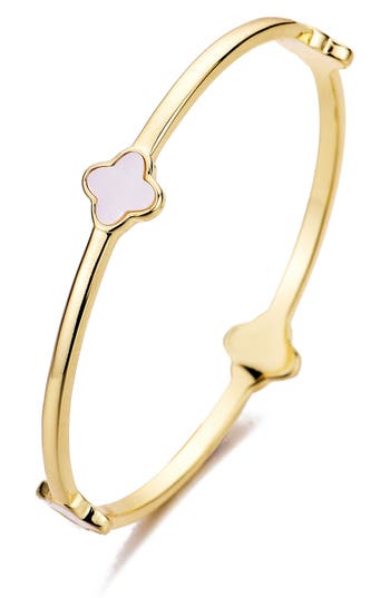 Adornia Mother Of Pearl Clover Station Bangle In Gold