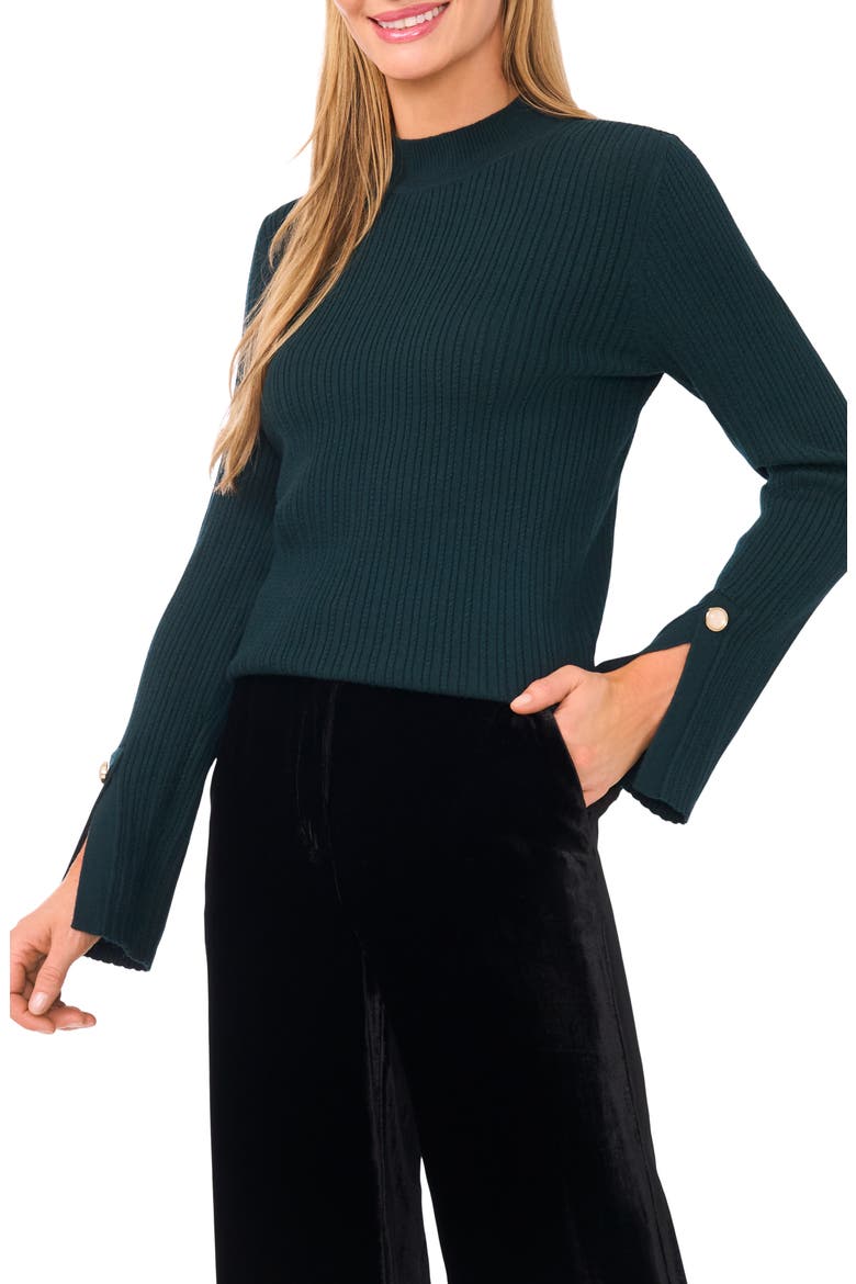 Mock Neck Split Cuff Ribbed Sweater, Main, color, MIDNIGHT FOREST