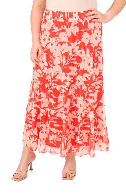 VINCE CAMUTO VINCE CAMUTO FLORAL TIERED SMOCKED WAIST MAXI SKIRT 