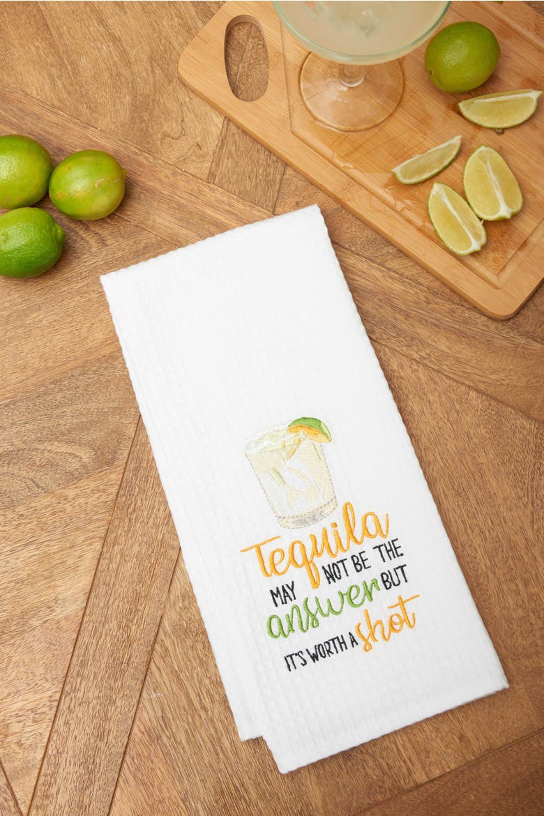"Tequila May Not Be The Answer" Waffle Weave Dishtowel, Alternate, color, Yellow