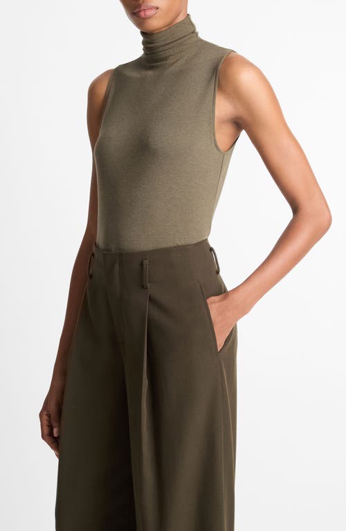 Vince Sleeveless Modal Turtleneck Top In Green