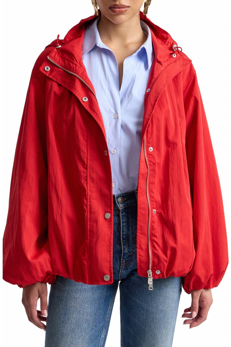 Balloon Hem Hooded Windbreaker Jacket, Main, color, CADMIUM