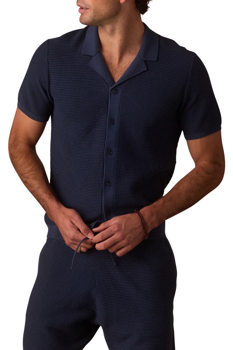 Robles Bird's Eye Knit Camp Shirt, Main, color, DENIM/ DARK NAVY