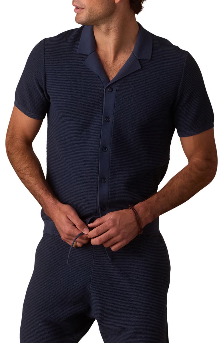 The Normal Brand Robles Bird's Eye Knit Camp Shirt, Main, color, Denim/ Dark Navy