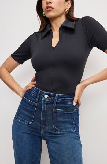 Good Waist Patch Pocket High Waist Wide Leg Palazzo Jeans