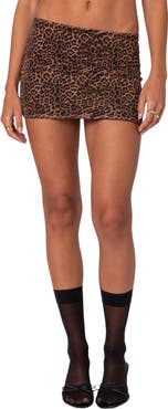 EDIKTED Edin Leopard Print Mesh Miniskirt