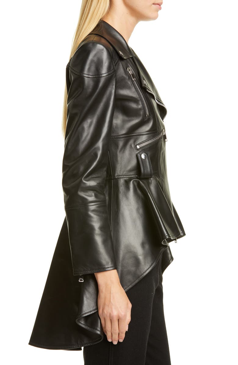McQueen Alexander McQueen Peplum Leather Biker Jacket, Alternate, color, 