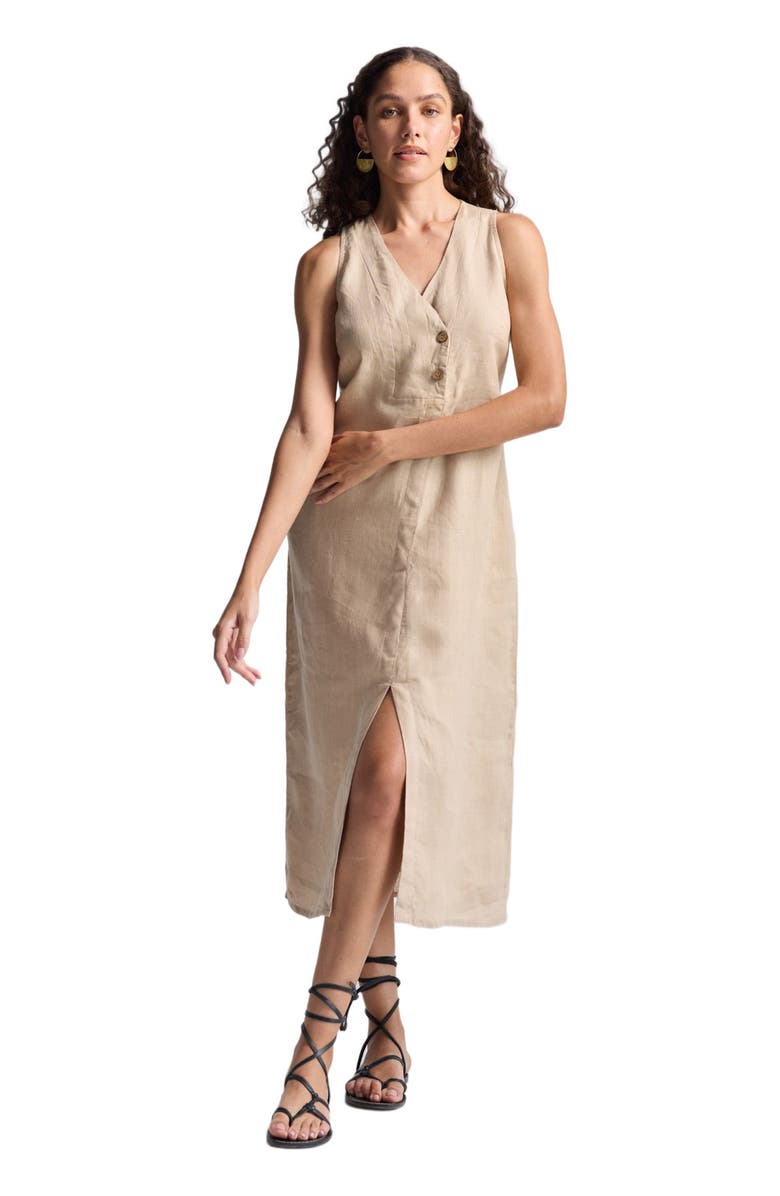 Reistor Straight Hemp Dress with Front Slit, Alternate, color, Neutral Beige