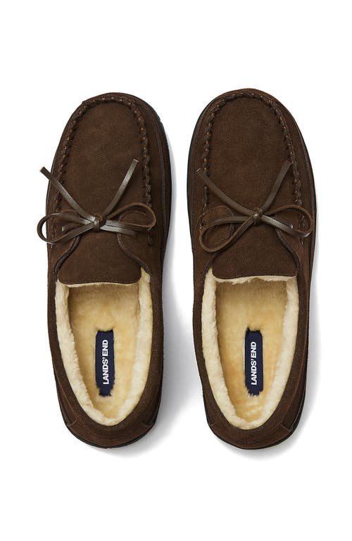 Lands' End Fuzzy Lined Lace Up Moccasin Slippers In Brown