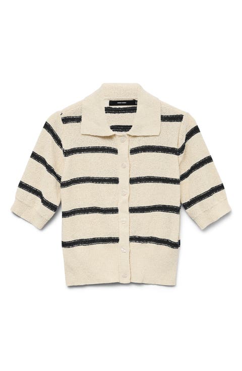 Cherry Stripe Short Sleeve Polo Cardigan