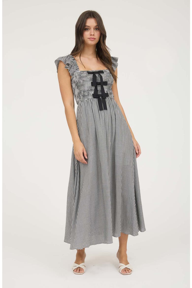 Bow Trim Midi Dress, Alternate, color, BLACK