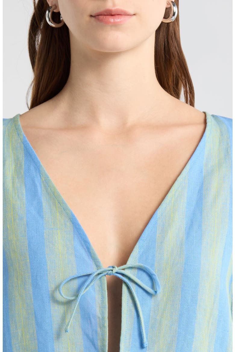 Ava Stripe Tie Front Linen Top, Alternate, color, SEAPORT
