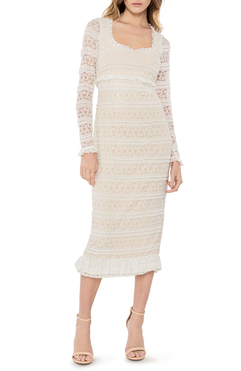 LIKELY Lidia Lace Long Sleeve Sheath Dress, Main, color, White
