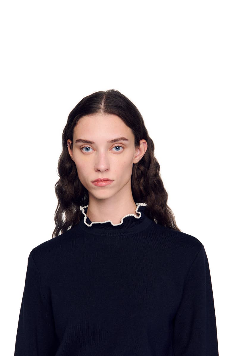 SANDRO Ruffled-neck sweater, Alternate, color, 