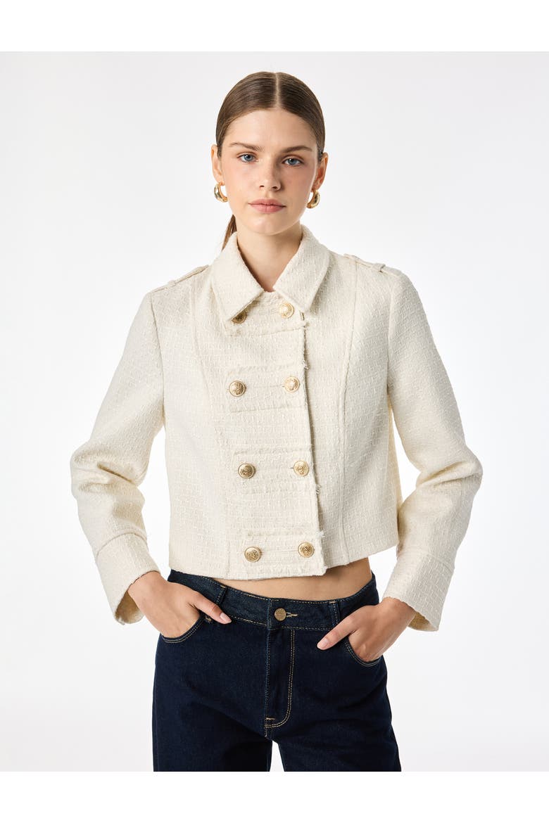 Long Sleeve Collared Tweed Napoleon Jacket, Alternate, color, ECRU