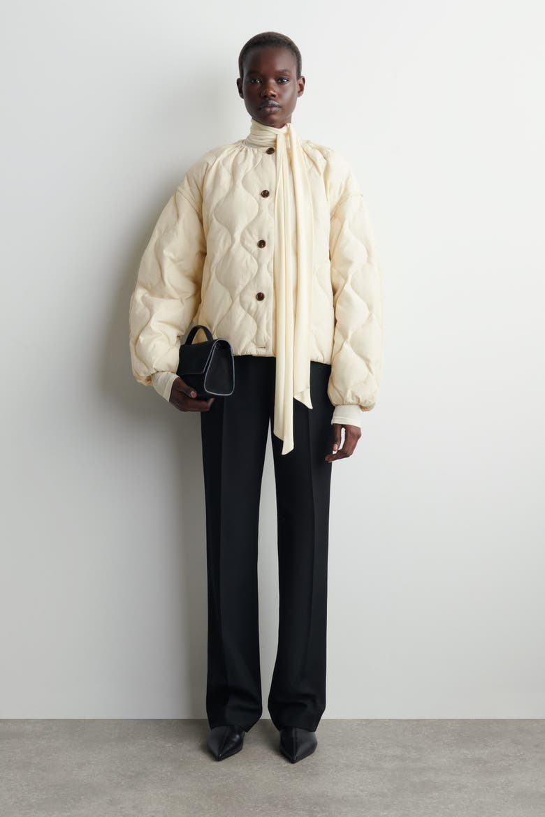 Gathered Quilted Down Jacket, Main, color, ECRU