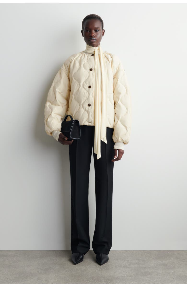 COS Gathered Quilted Down Jacket, Main, color, Ecru