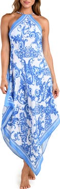 L'AGENCE Elise Halter Neck Handkerchief Midi Dress