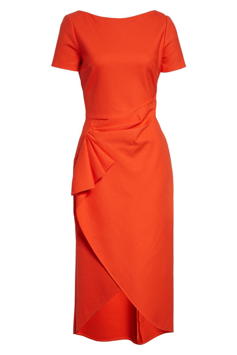 Short Sleeve Draped Waist Stretch Virgin Wool Blend Day Dress, Alternate, color, PAPRIKA