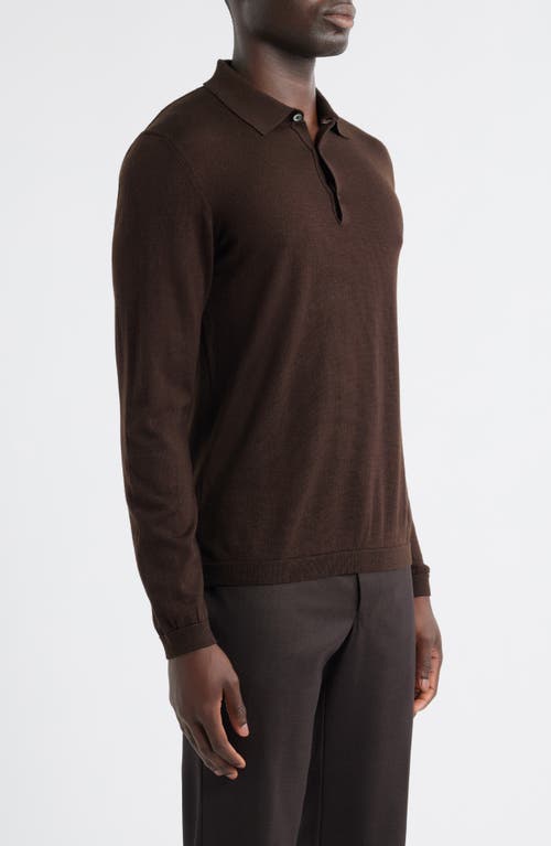 Jack Victor Long Sleeve Wool & Silk Polo Sweater In Brown