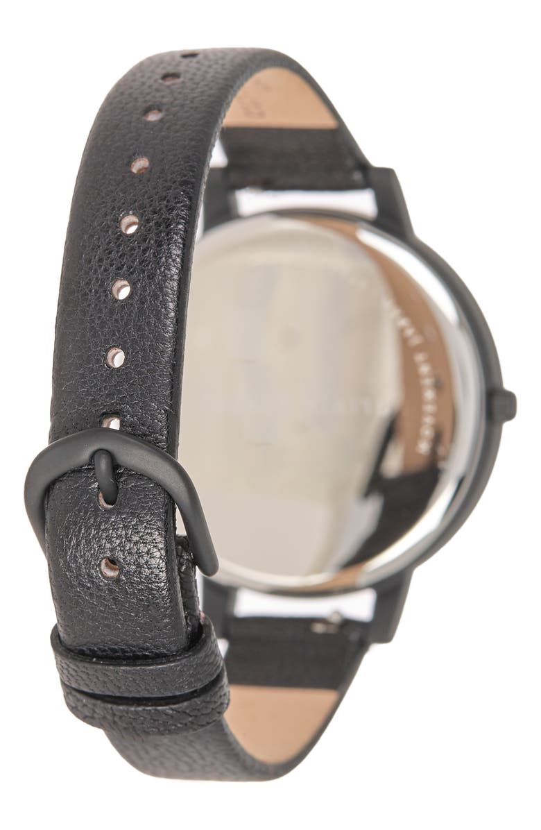 Olivia Burton Women's OLIVIA BURTON Varsity Matte Black Leather Strap Watch, 38mm, Alternate, color, 