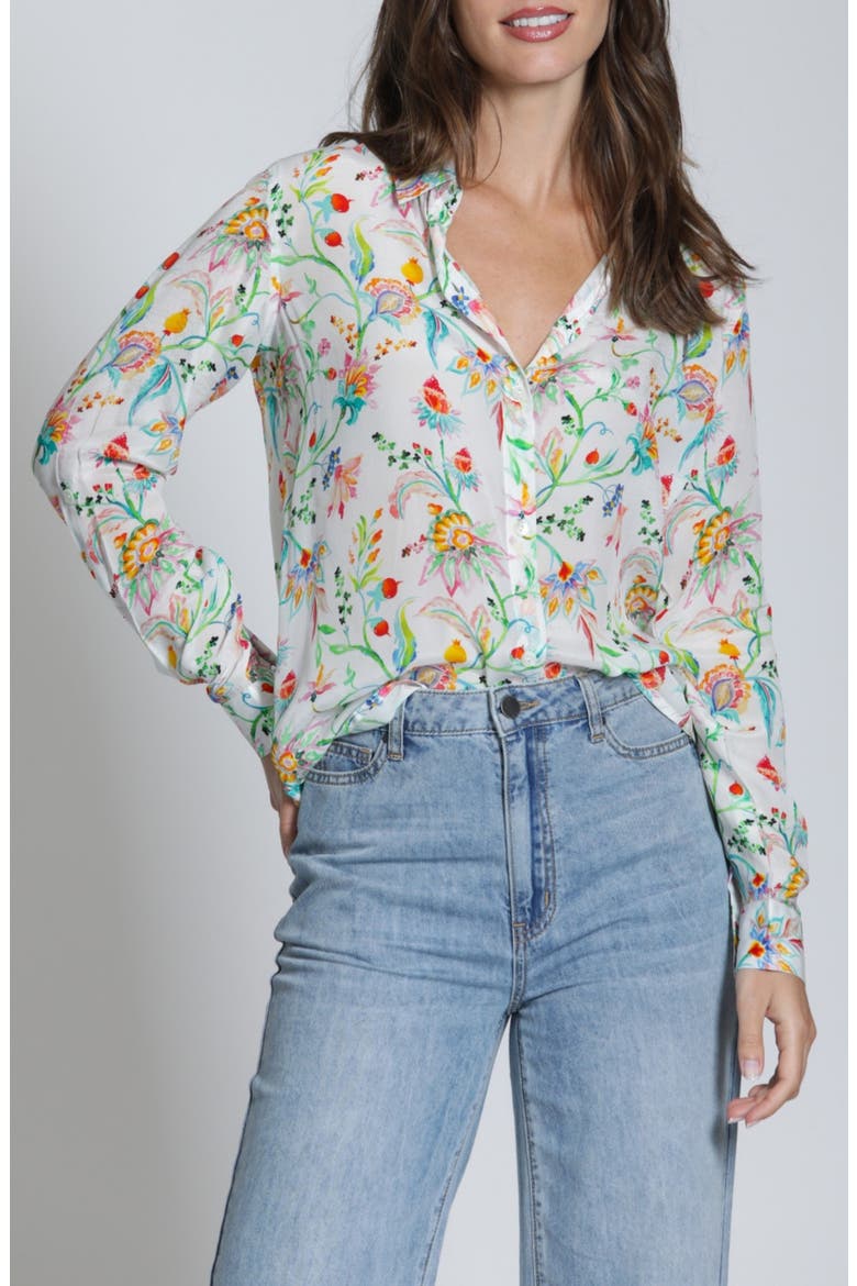 Print Button-Up Shirt, Main, color, PINK TURQUOISE MULTI
