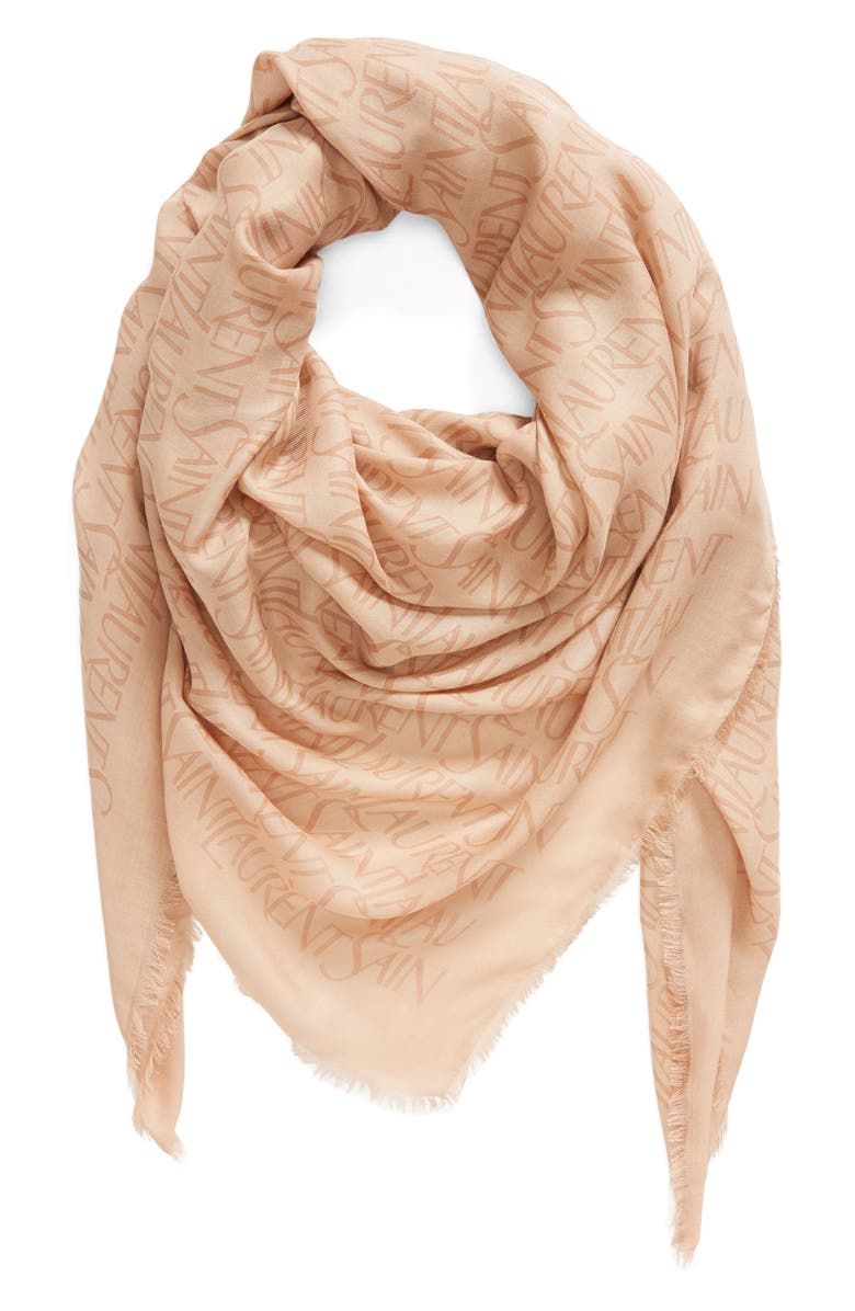 Saint Laurent Grand Carre Modal & Cashmere Scarf, Alternate, color, Beige/ Light Brown