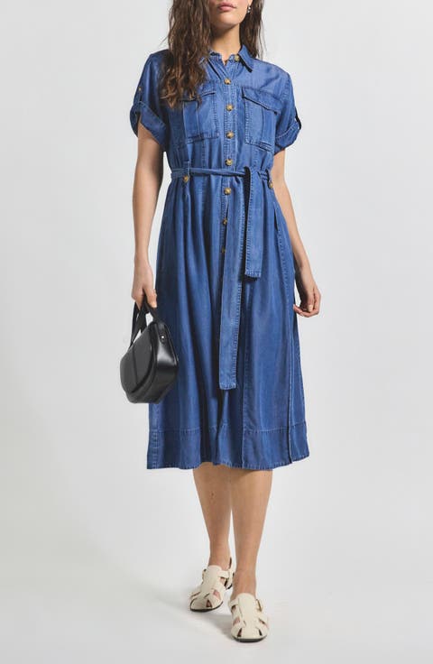 Gaelle Short Sleeve Belted Utility Shirtdress