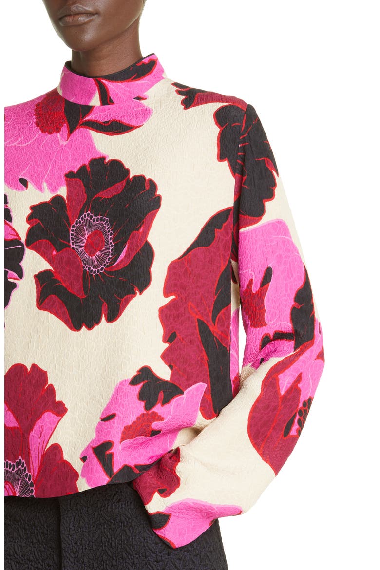 Capi Floral Print Mock Neck Blouse, Alternate, color, FUCHSIA