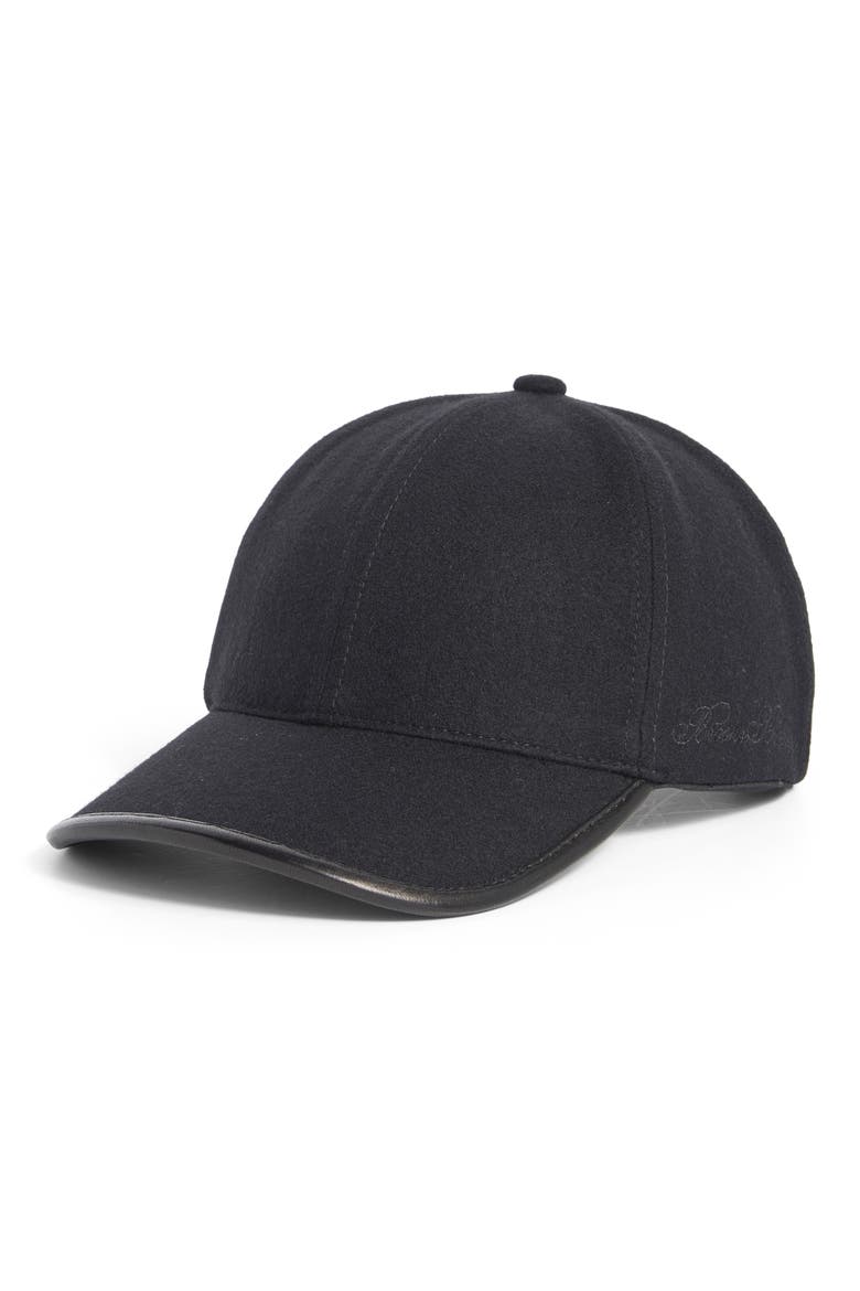 Wool & Leather Adjustable Baseball Cap, Main, color, BLACK