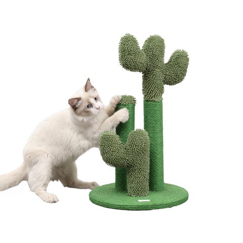 Marfa 21.5" Modern Jute Triple-Cactus Cat Scratching Post with Fuzzy Toy