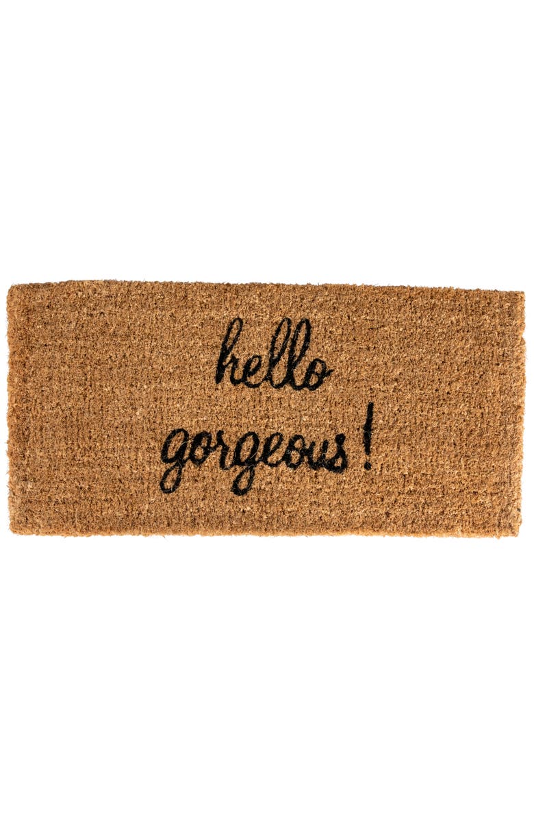 Storied Home "Hello Gorgeous!" Natural Coir Doormat, Main, color, Natural
