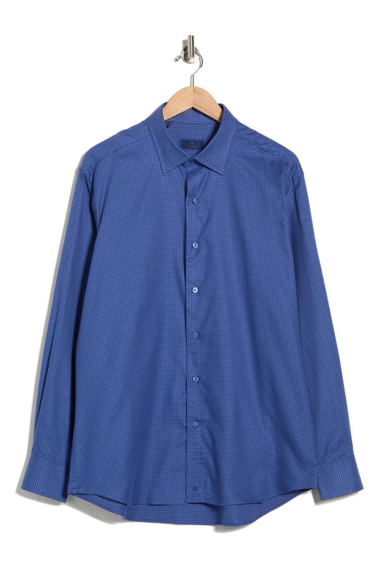Herringbone Micro Check Print Sport Shirt, Alternate, color, NAVY