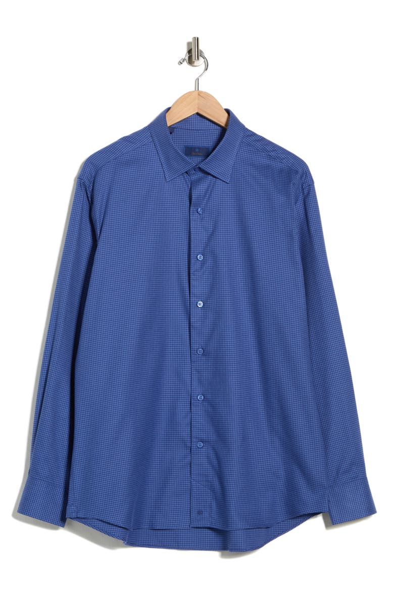 David Donahue Herringbone Micro Check Print Sport Shirt, Alternate, color, Navy