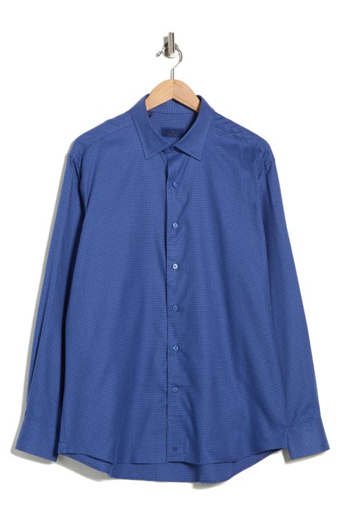 David Donahue Herringbone Micro Check Print Sport Shirt In Blue