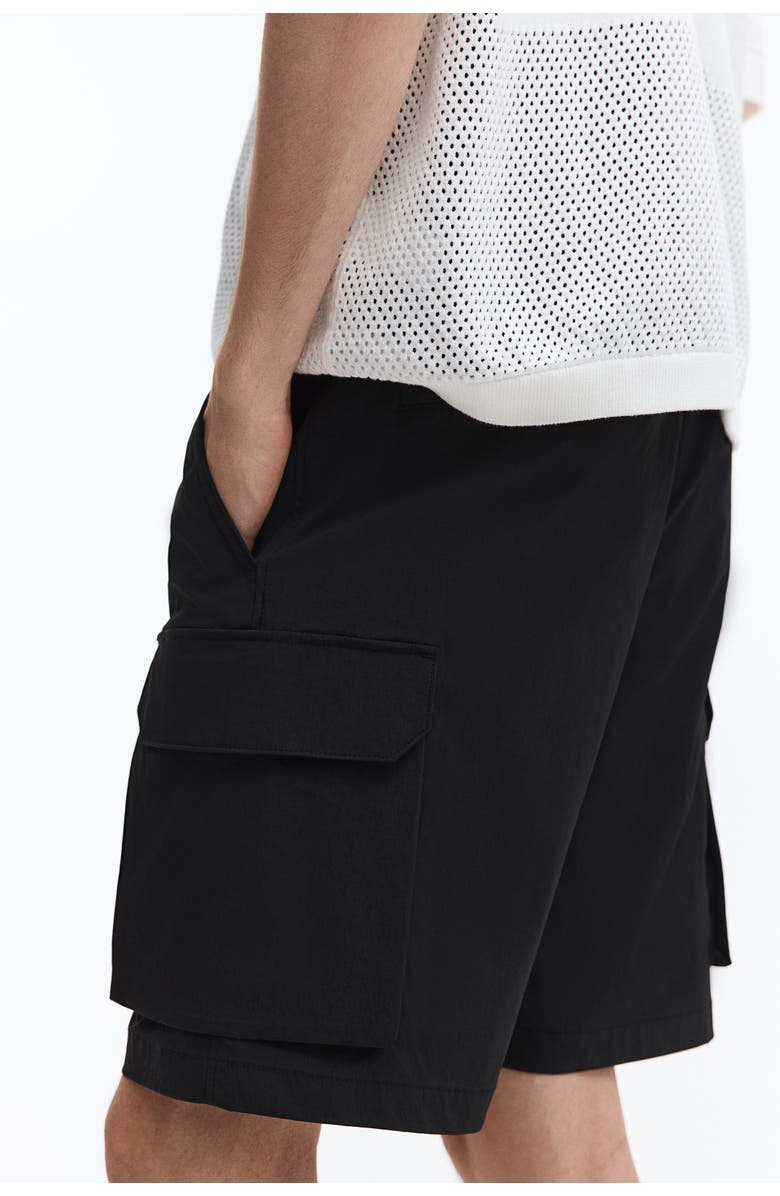 H&M Regular Fit Cargo Shorts, Alternate, color, Black