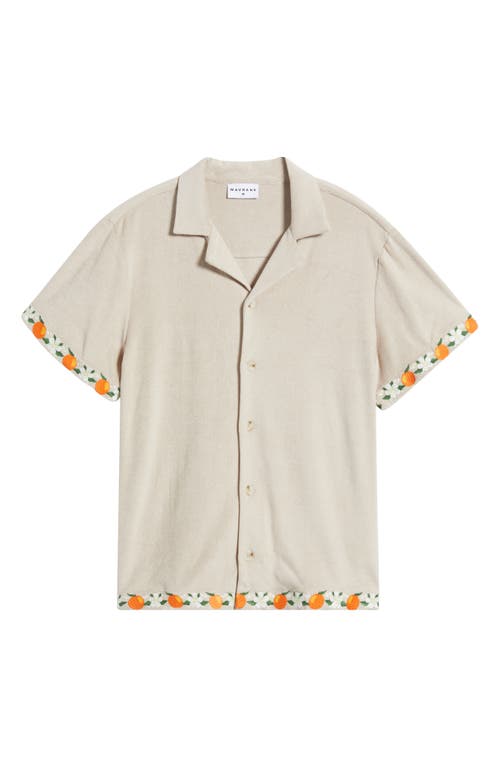Mavrans Orange Terry Cloth Camp Shirt In Tan/orange Multi